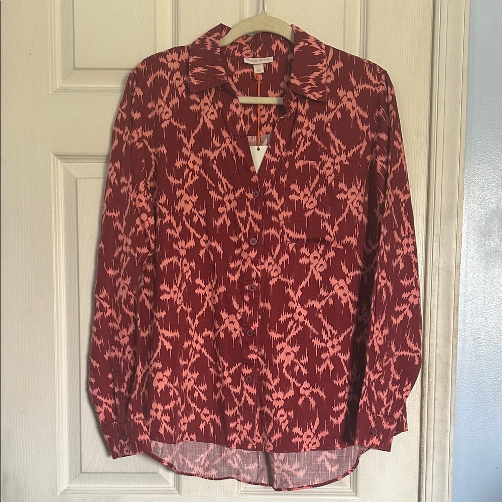 NWT Knox Rose deep hibiscus long sleeve button down shirt size medium